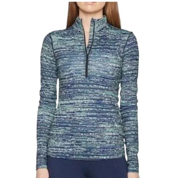 Nike Dri Fit Quarter Zip Running Pullover Women L Long Sleeve Blue Green Workout - Picture 1 of 7